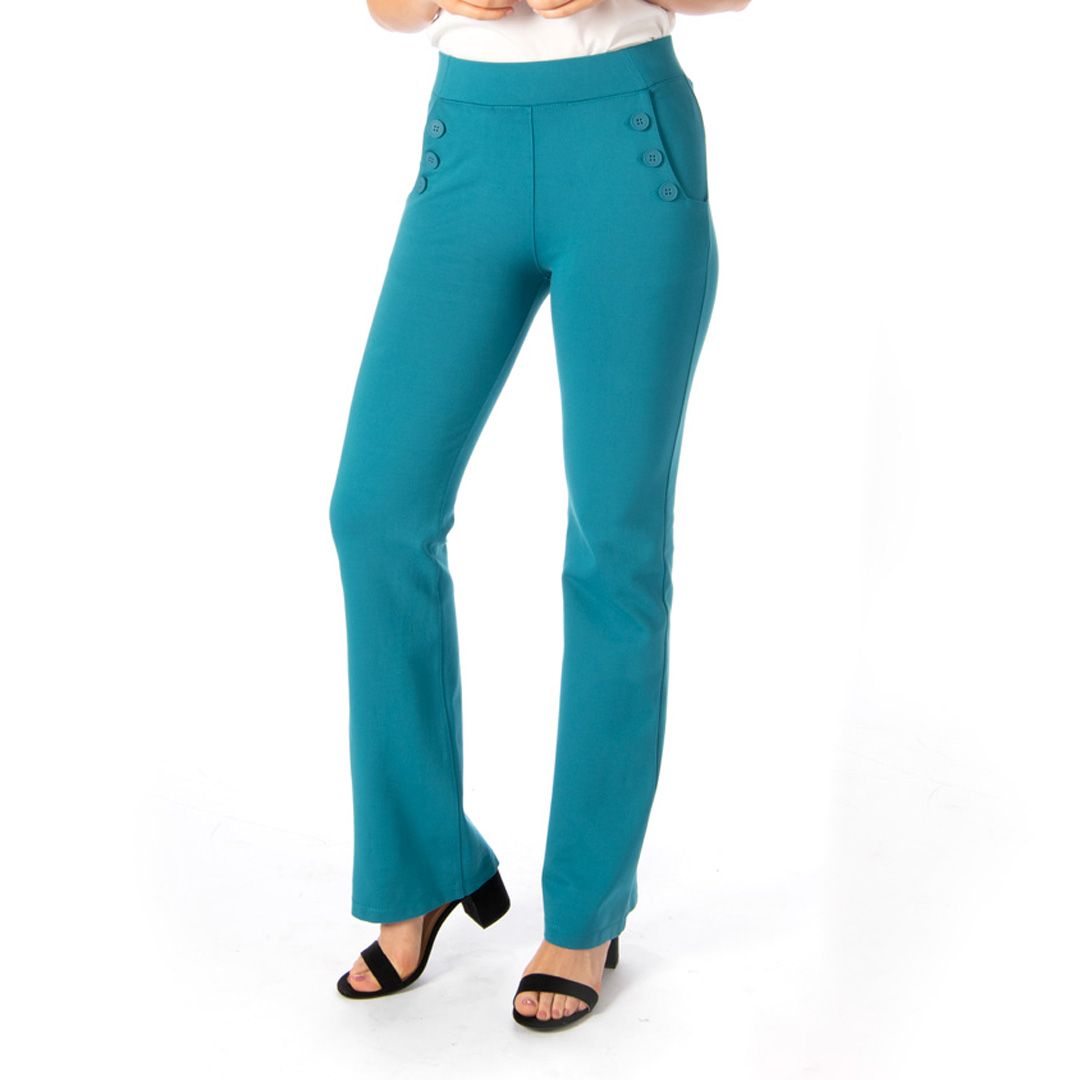 Boot-Cut | Six-Button Dress Pant Yoga Pants (Ocean)