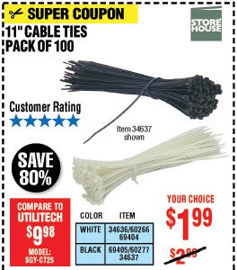 11 in. Black Cable Ties 100 Pk.