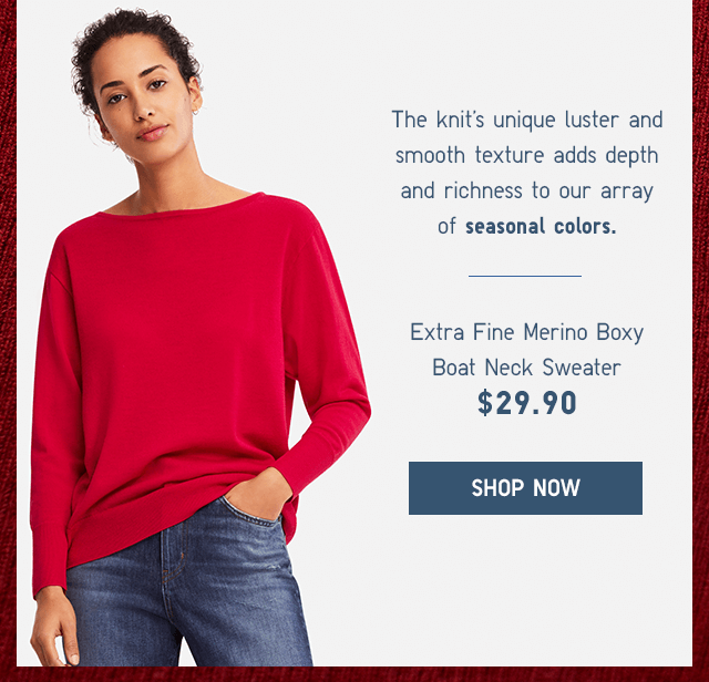 EXTRA FINE MERINO BOXY BOAT NECK SWEATER $29.90