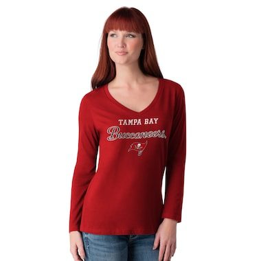 Women's G-III 4Her by Carl Banks Red Tampa Bay Buccaneers Post Season Long Sleeve V-Neck T-Shirt