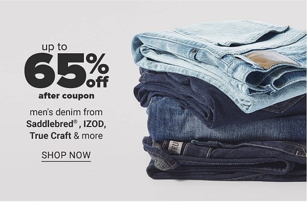Up to 65% off after coupon men's denim from Saddlebred, IZOD, True Craft™ & more. Shop Now.