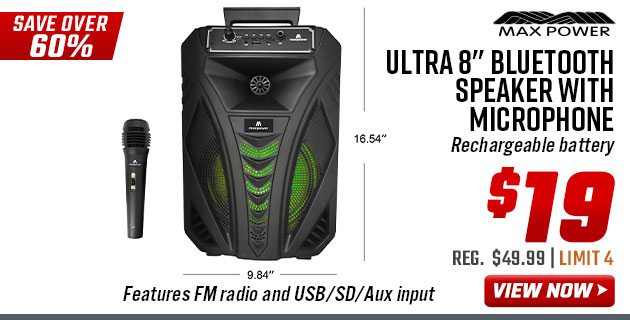 Max Power Ultra 8'' Bluetooth Speaker with Microphone