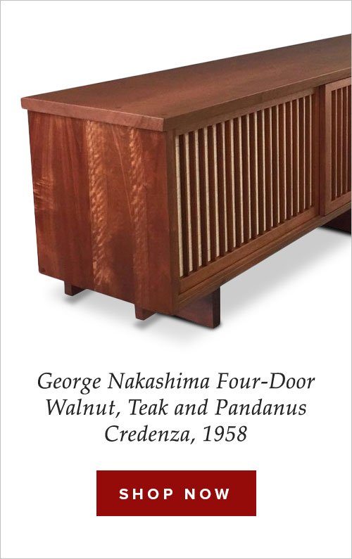 George Nakashima Four-Door Walnut, Teak and Pandanus Credenza, 1958