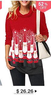 Santa Claus Print Long Sleeve Red T Shirt