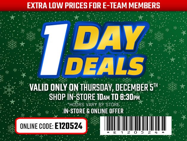 One Day Deals - Thursday, December 5, 2024