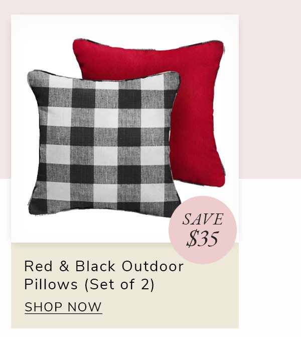 Crimson Red with Black Buffalo Plaid Set of 2 Outdoor Pillows | SHOP NOW