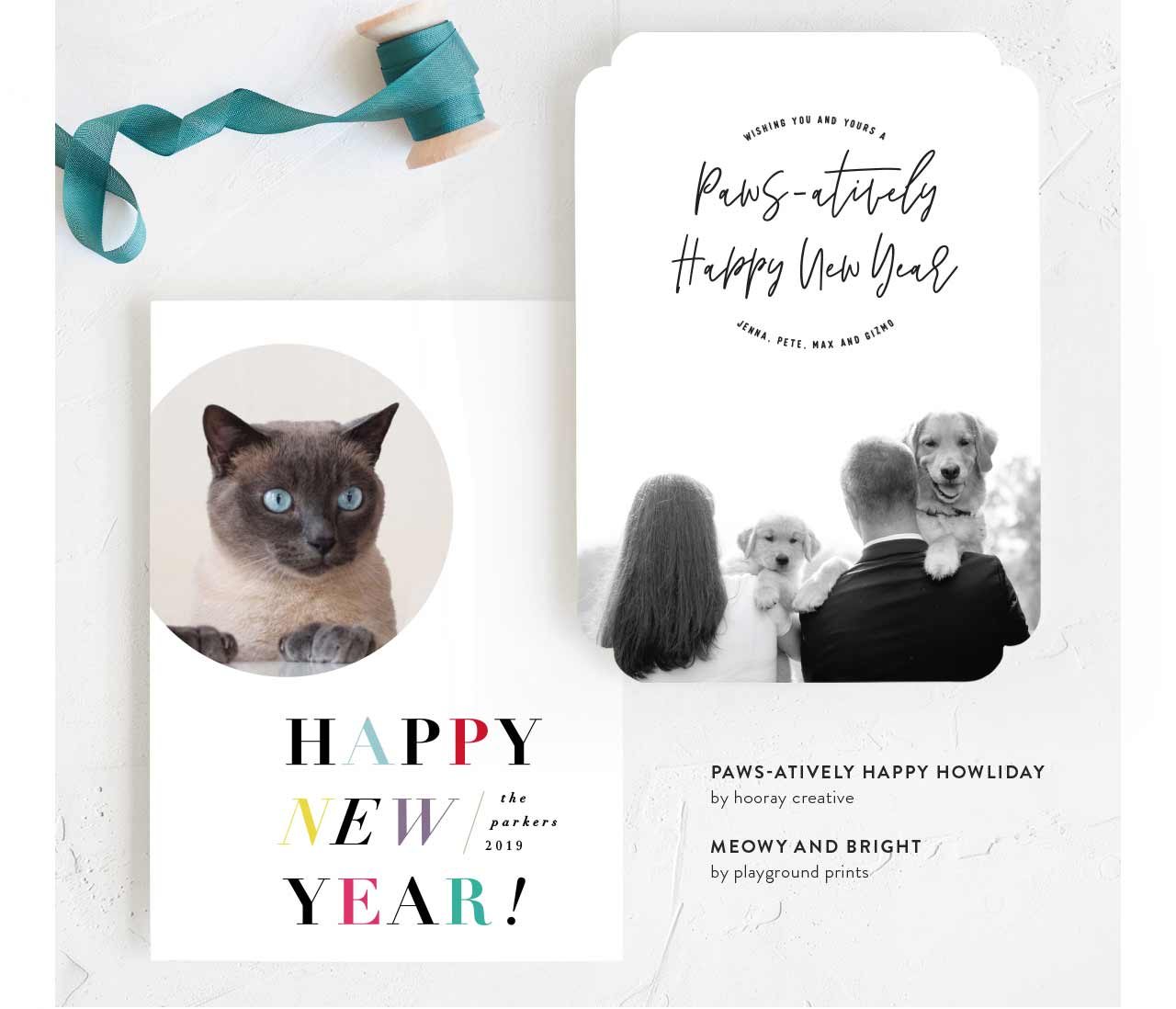 Paws-atively Happy Howliday by Hooray Creative, Meowy and Bright by Playground prints