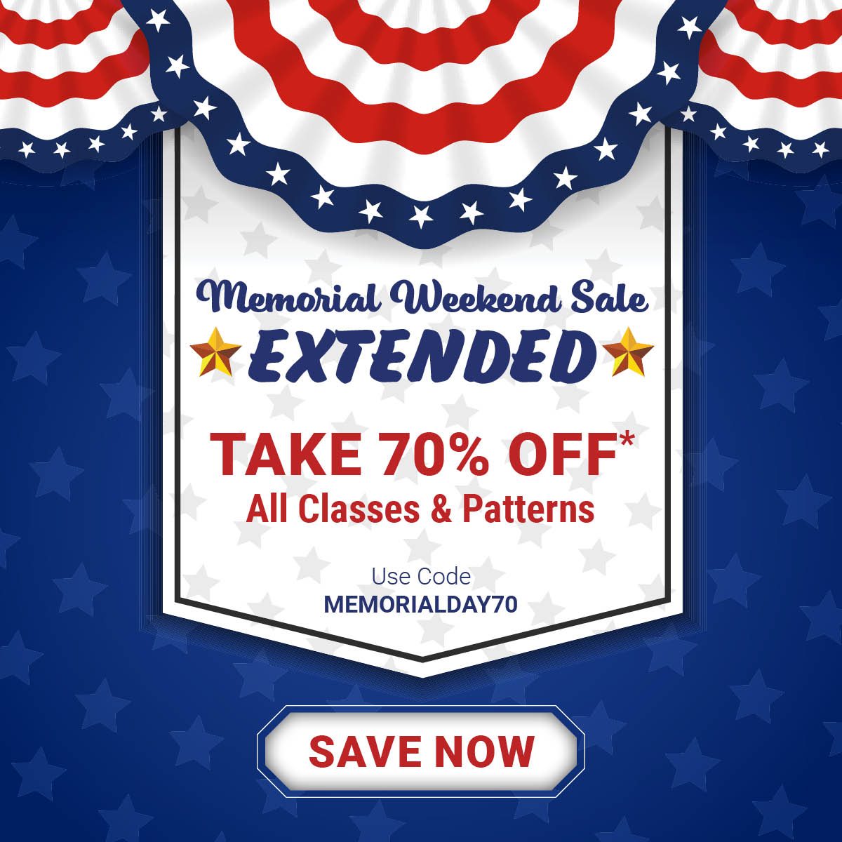 Memorial Weekend Sale 70% off All Classes