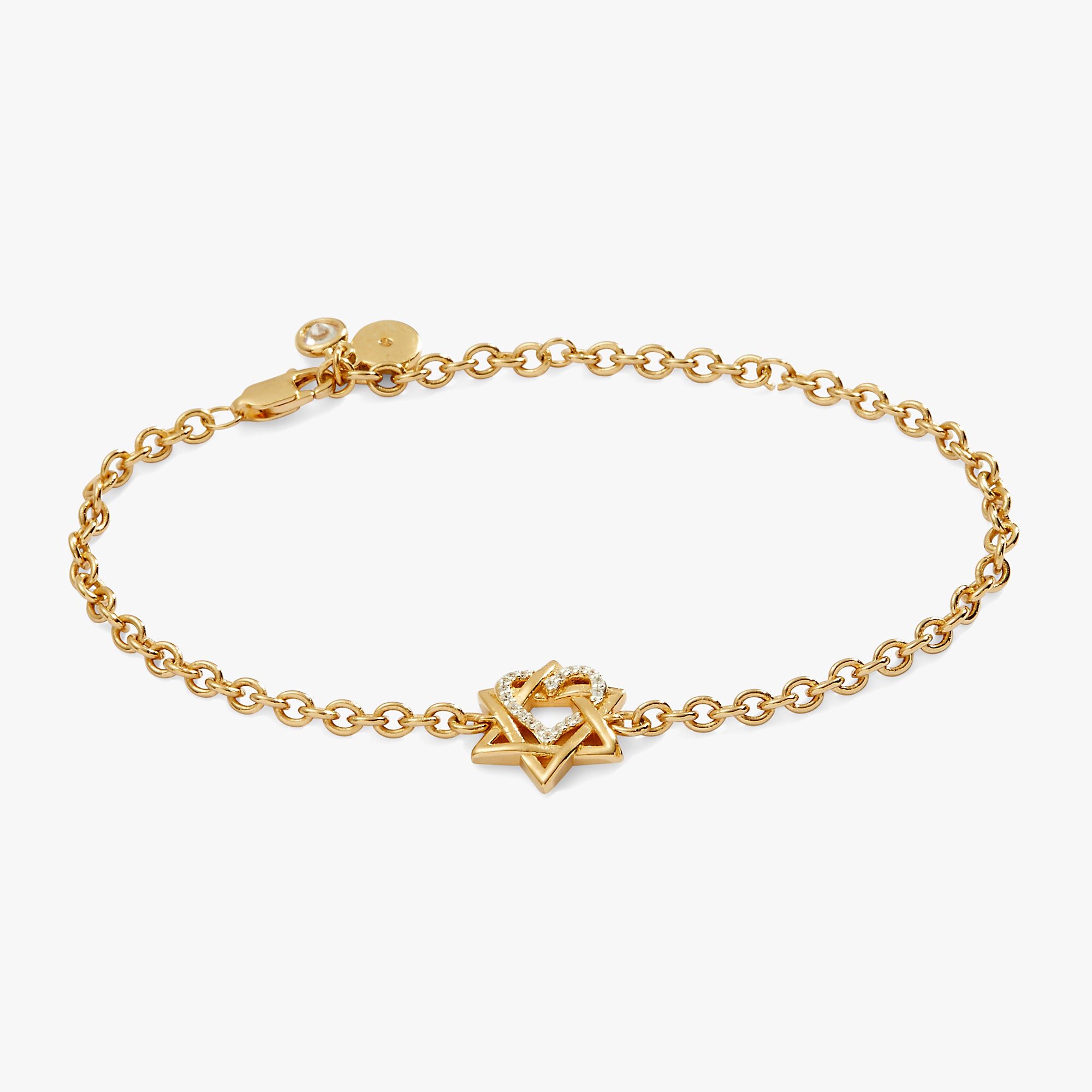 Image of Star of David Heart Bracelet, 14kt Gold Plated