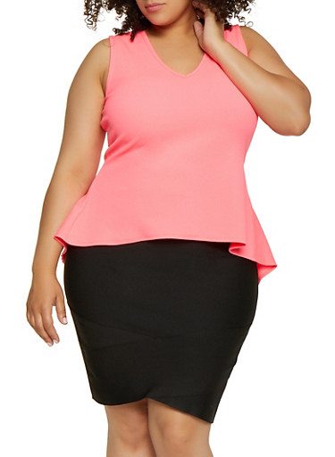 Plus Size Textured Knit High Low Ruffle Top