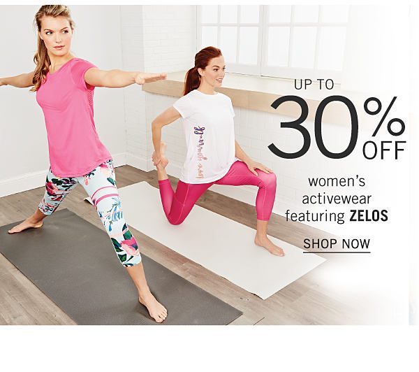 Up to 30% off women's activewear fearturing ZELOS. Shop Now.