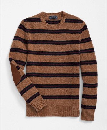 Elbow-Patch Striped Sweater in Lambswool