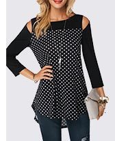 Polka Dot Print Cold Shoulder Blouse