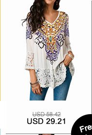 Lace Patchwork Three Quarter Sleeve Blouse