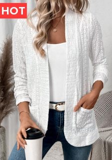 White Pocket Lace Long Sleeve Coat