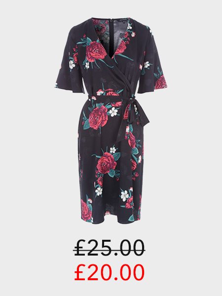 Womens Black Floral Wrap Dress