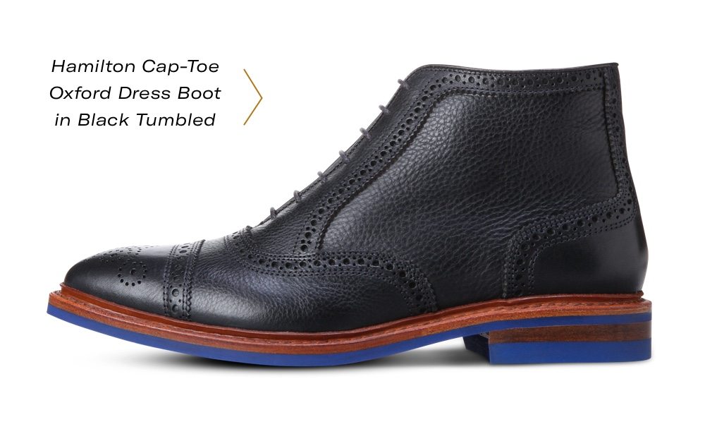 Hamilton Cap-Toe Oxford Dress Boot in Black Tumbled