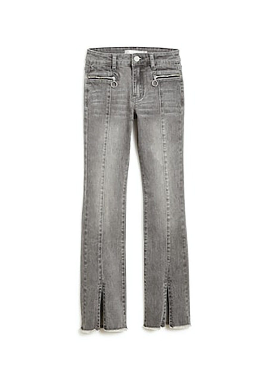 HIGH RISE FLARE WITH FRONT SLIT IN WASHED BLACK
