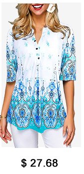 Tribal Print Split Neck Button Front Blouse