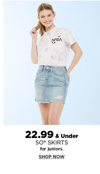 22.99 and under so skirts for juniors. shop now.