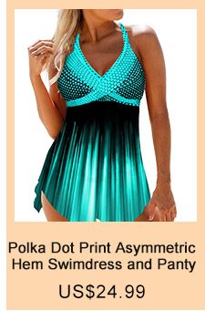 Polka Dot Print Asymmetric Hem Swimdress and Panty