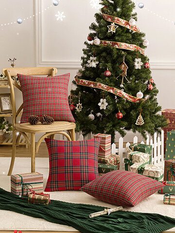 1Pc Christmas Plaid Pillowcase Simple Geometric Pattern Pillowcase Sofa Cushion Cover