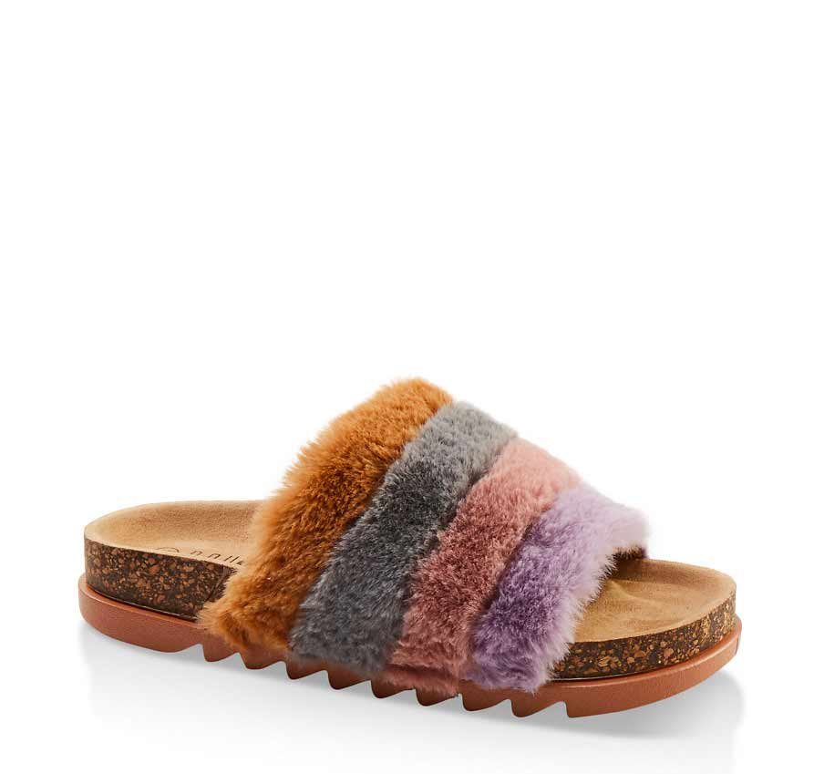 Faux Fur Footbed Sandals