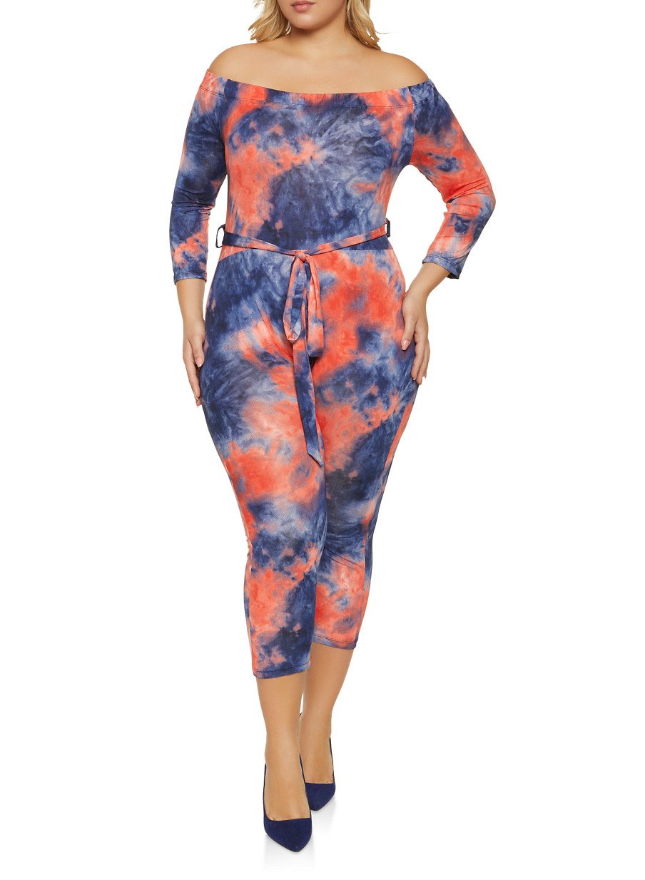 Plus Size Tie Dye Off the Shoulder Jumpsuit