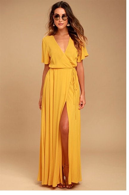  Much Obliged Golden Yellow Wrap Maxi Dress