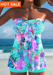 ROTITA Ruffle Multi Color Marine Life Print Tankini Set