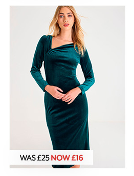 Womens Green Velvet Asymmetrical Dress