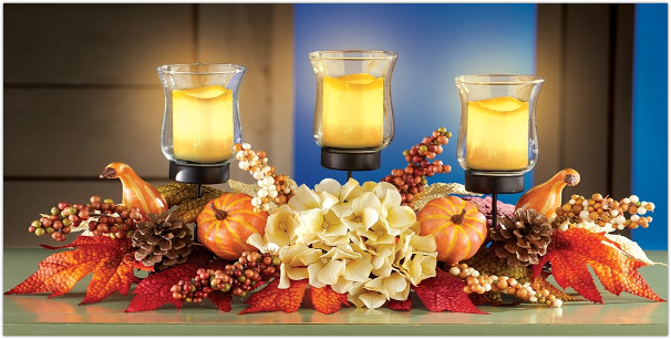 Fall Harvest Centerpiece with Three Candle Holders