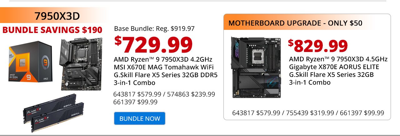 AMD Ryzen 9 7950X3D, MSI X670E MAG Tomahawk WiFi, G.Skill Flare X5 Series 32GB DDR5 6000 Kit, Computer Build Bundle