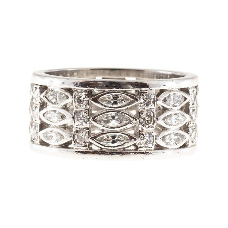 Image of Vintage Platinum with 3 Row Wide Marquise & Round Diamond Eternity Ring Size 9