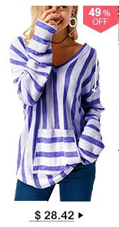 Pocket Long Sleeve Striped Hooded Collar T Shirt