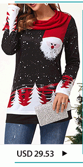 Long Sleeve Christmas Print Embellished Neck T Shirt 