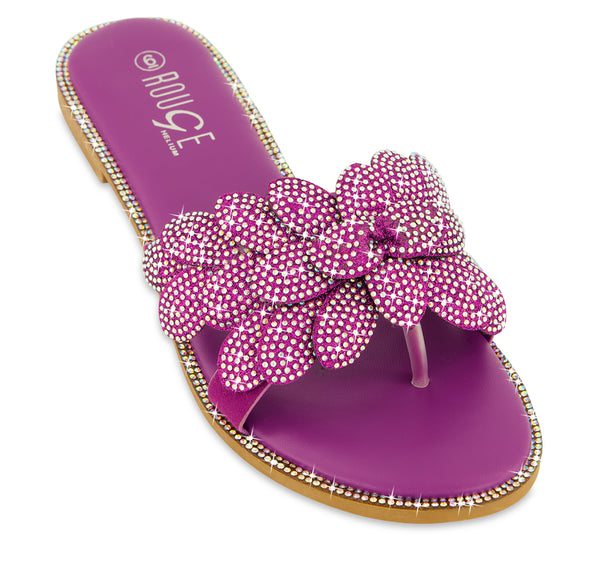 Rhinestone Studded Petal Thong Sandals