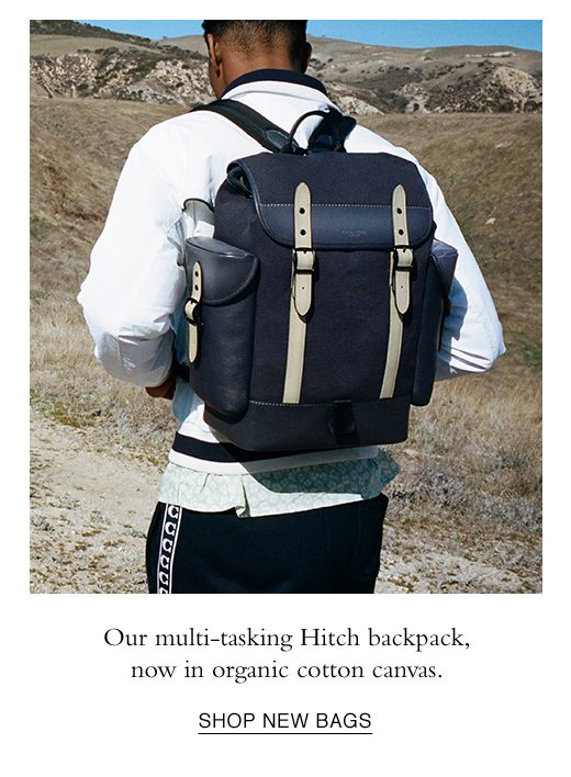 Our multi-tasking Hitch backpack, now in organic cotton canvas. SHOP NEW BAGS