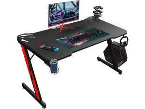 Homall 44 Inch  Z-shaped Racing Style Ergonomic Gaming Desk with Large Carbon Fiber Surface, Cup Holder, Headset Hook, Game Handle Rack