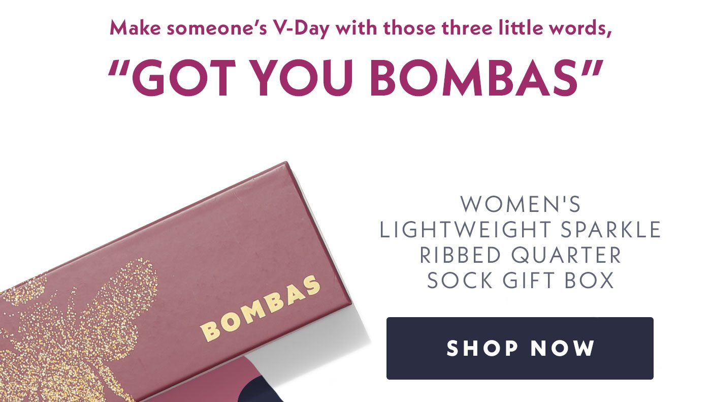 Make someone's V-Day with those three little words, 'Got You Bombas' | Women's Lightweight Sparkle Ribbed Quarter Sock Gift Box | Shop Now