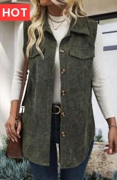 Olive Green Patchwork Sleeveless Shirt Collar Waistcoat