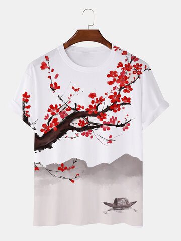 Cotton Plum Blossom Chinoiserie T-Shirt