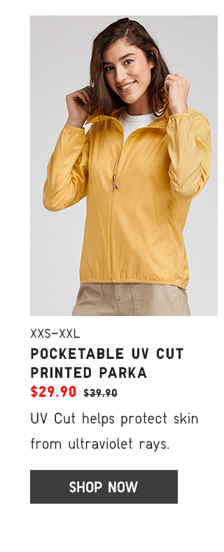 POCKETABLE UV CUT PRINTED PARKA $29.90 - SHOP NOW