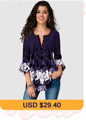 Flare Cuff Crinkle Chest Floral Print Blouse 