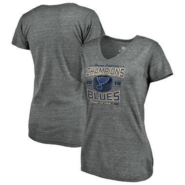 St. Louis Blues Fanatics Branded Women's 2019 Western Conference Champions Delay of Game Tri-Blend V-Neck T-Shirt - Heather Gray
