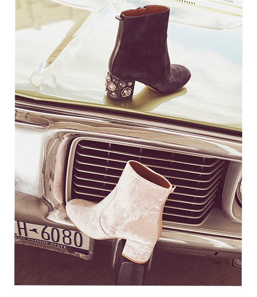 Metallic Velvet & Tea Rose Ankle Boots