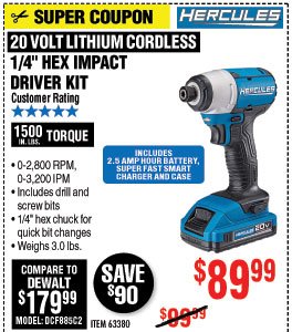 20V Lithium Cordless 1/4 in. Hex Compact Impact Driver Kit