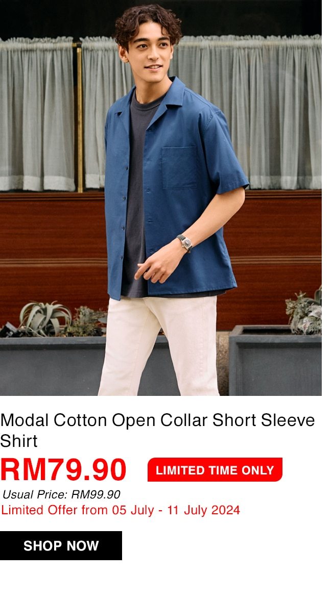 Modal Cotton Open Collar Short Sleeve Shirt