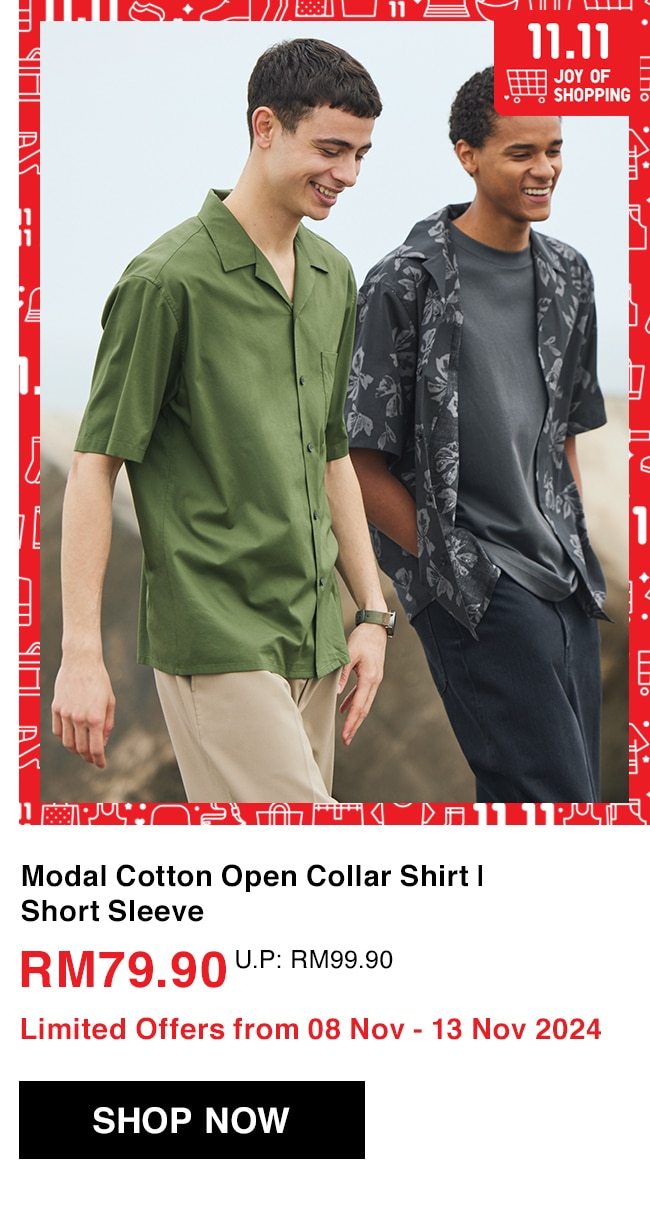 Modal Cotton Open Collar Shirt | Short Sleeve | Print