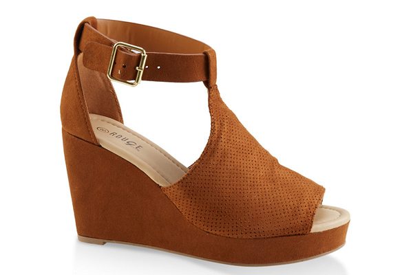 Perforated T Strap Wedge Sandals